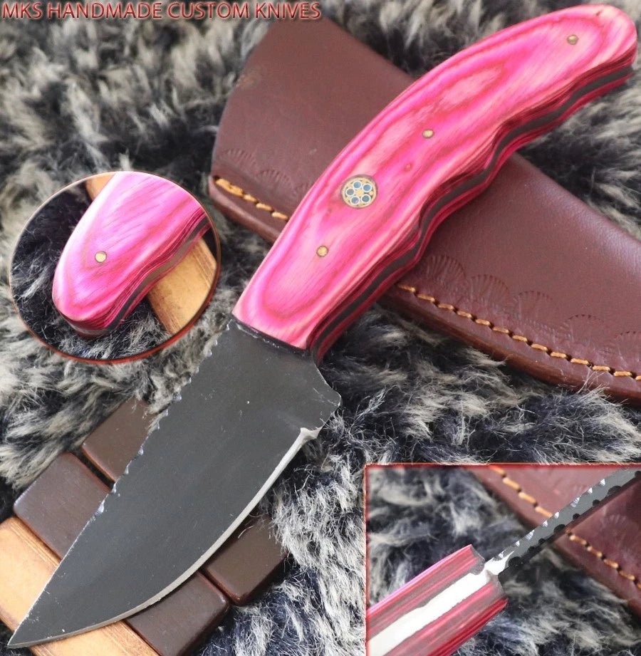 MKS DAMASCUS HANDMADE D2 TOOL STEEL BLACK POWDER COATED KNIFE HARDWOOD HANDLE