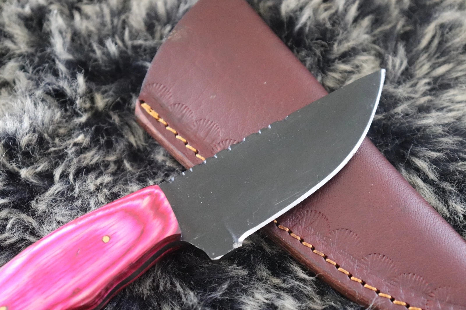 MKS DAMASCUS HANDMADE D2 TOOL STEEL BLACK POWDER COATED KNIFE HARDWOOD HANDLE