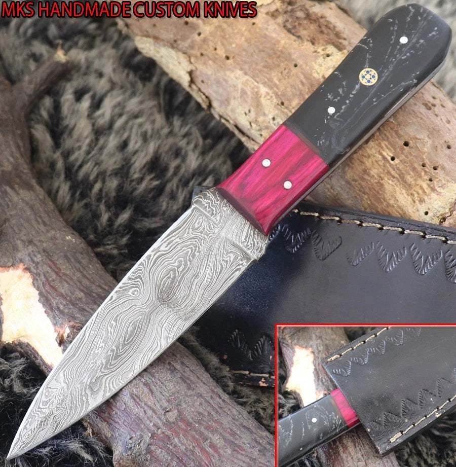 MKS HANDMADE DAMASCUS ART HUNTING DAGGER KNIFE WITH CORIAN HANDLE
