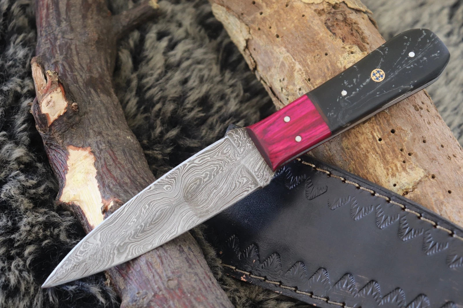 MKS HANDMADE DAMASCUS ART HUNTING DAGGER KNIFE WITH CORIAN HANDLE