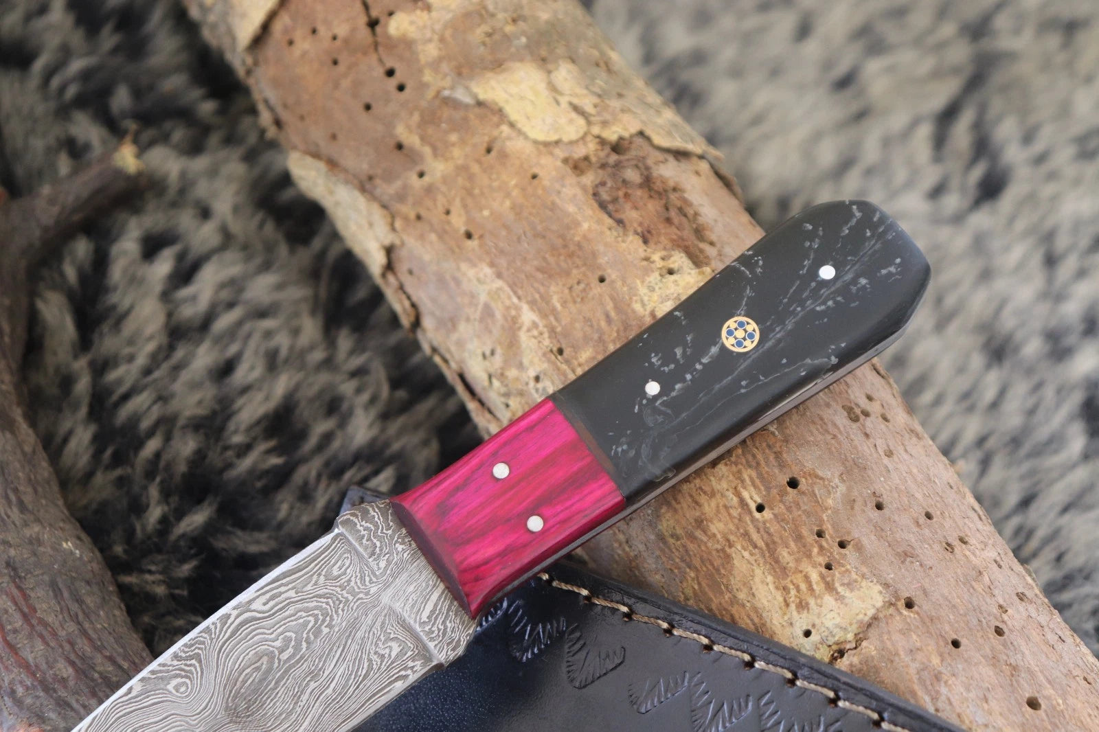 MKS HANDMADE DAMASCUS ART HUNTING DAGGER KNIFE WITH CORIAN HANDLE