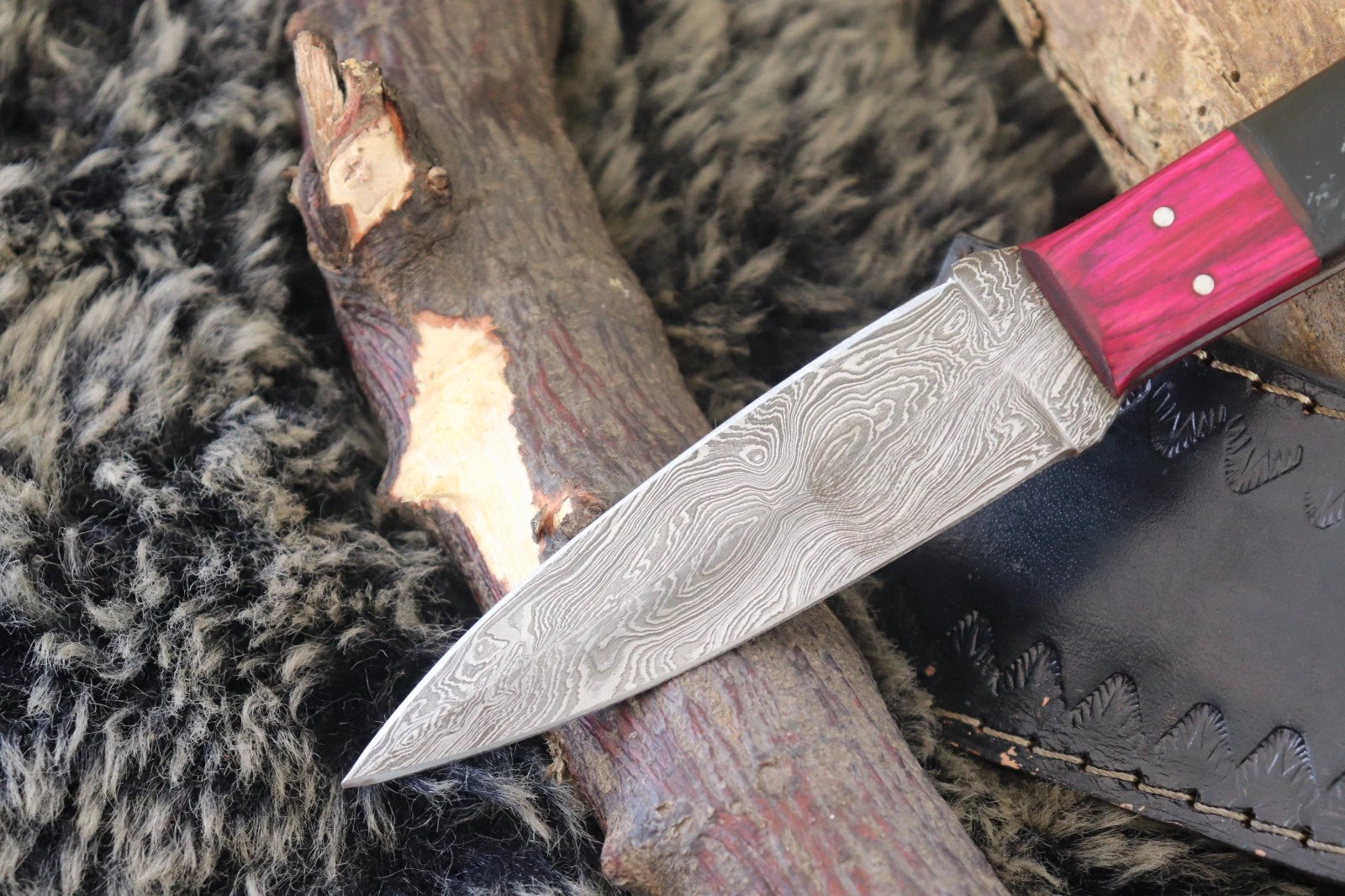 MKS HANDMADE DAMASCUS ART HUNTING DAGGER KNIFE WITH CORIAN HANDLE