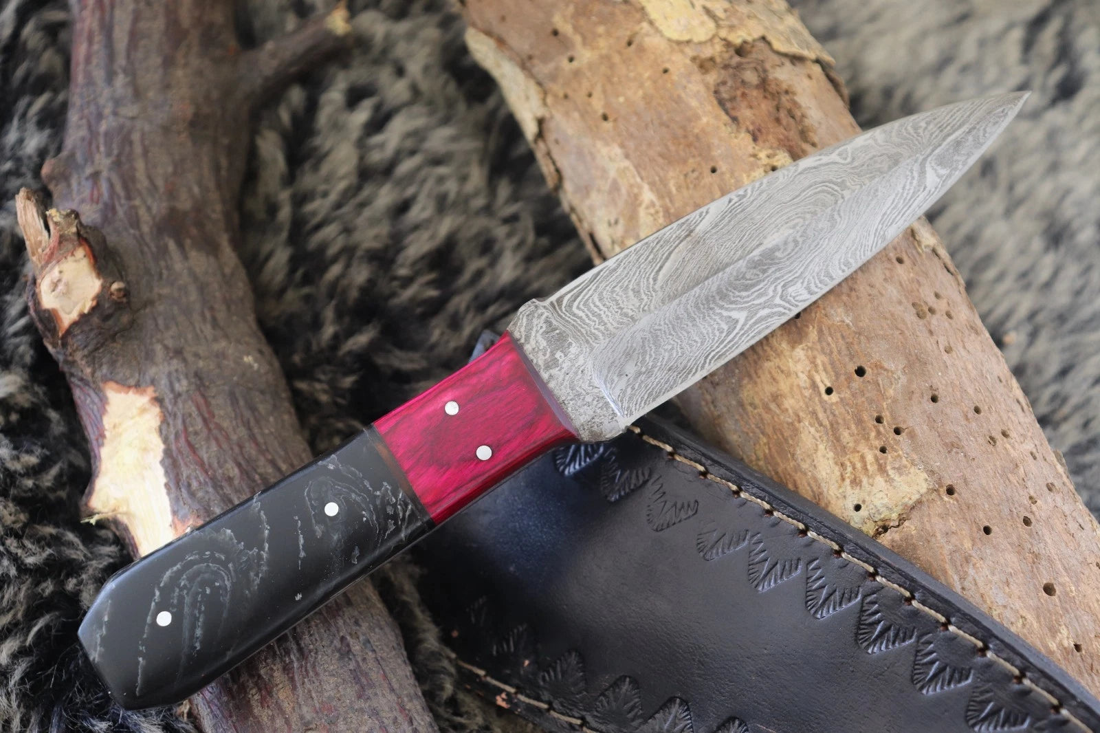 MKS HANDMADE DAMASCUS ART HUNTING DAGGER KNIFE WITH CORIAN HANDLE
