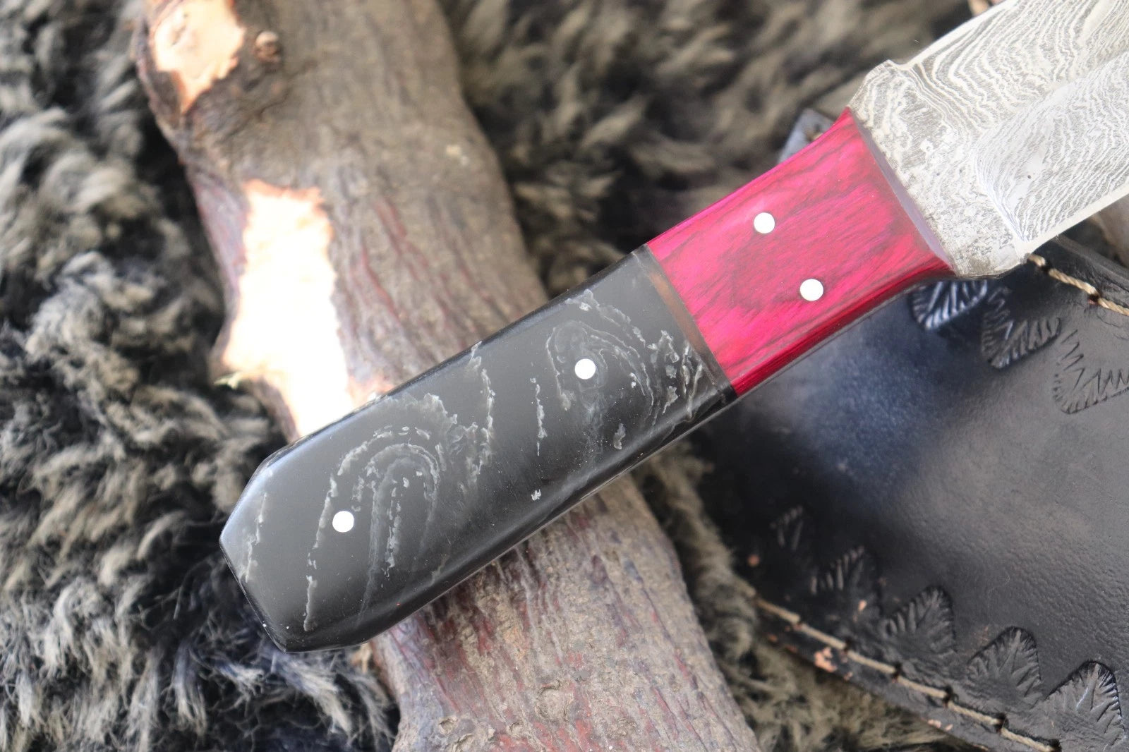 MKS HANDMADE DAMASCUS ART HUNTING DAGGER KNIFE WITH CORIAN HANDLE