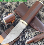 MKS HANDMADE DAMASCUS ART HUNTING PUUKKO KNIFE WITH HARDWOOD HANDLE