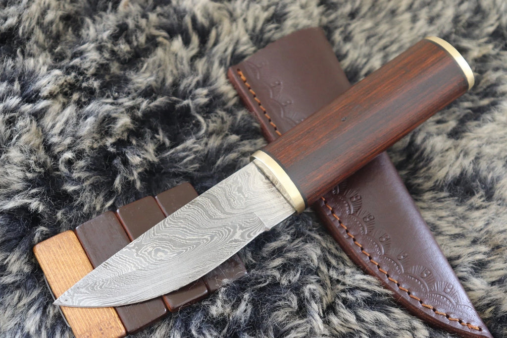 MKS HANDMADE DAMASCUS ART HUNTING PUUKKO KNIFE WITH HARDWOOD HANDLE
