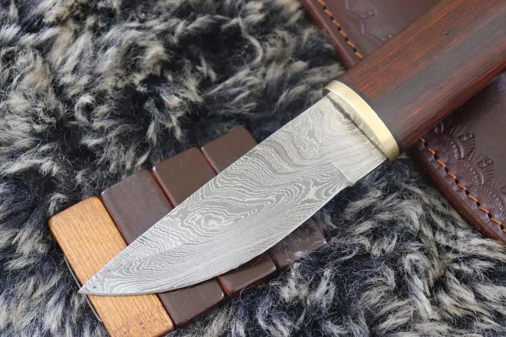 MKS HANDMADE DAMASCUS ART HUNTING PUUKKO KNIFE WITH HARDWOOD HANDLE