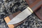 MKS HANDMADE DAMASCUS ART HUNTING PUUKKO KNIFE WITH HARDWOOD HANDLE