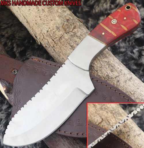 MKS HANDMADE D2 TOOL STEEL ART HUNTING TRACKER KNIFE CORIAN HANDLE