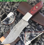 MKS HANDMADE DAMASCUS ART HUNTING CLIP-POINT BOWIE KNIFE WITH HARD WOOD HANDLE