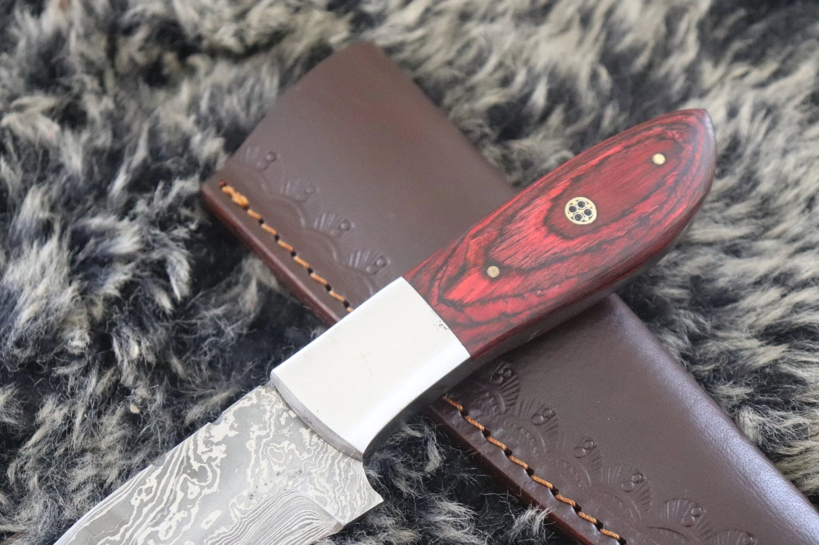 MKS HANDMADE DAMASCUS ART HUNTING CLIP-POINT BOWIE KNIFE WITH HARD WOOD HANDLE