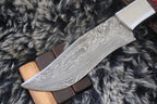 MKS HANDMADE DAMASCUS ART HUNTING CLIP-POINT BOWIE KNIFE WITH HARD WOOD HANDLE