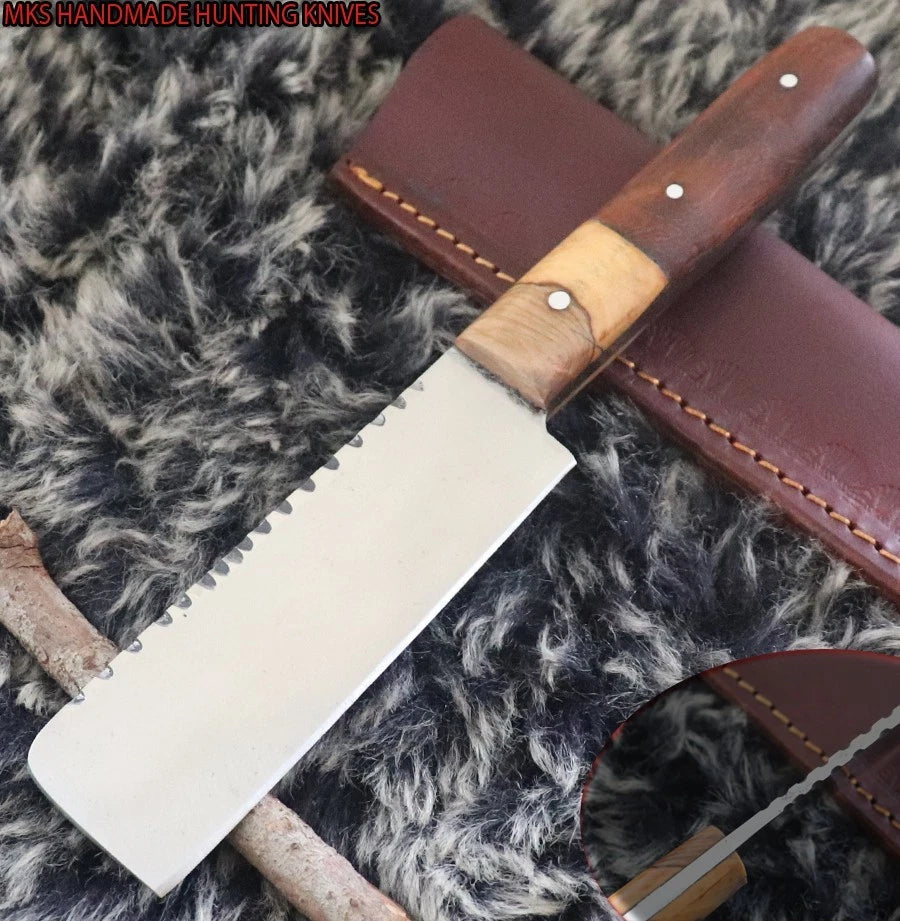MKS HANDMADE D2 TOOL STEEL HUNTING CLEAVER KNIFE WALNUT WOOD HANDLE
