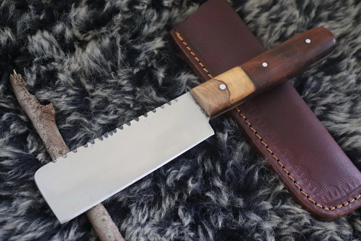 MKS HANDMADE D2 TOOL STEEL HUNTING CLEAVER KNIFE WALNUT WOOD HANDLE