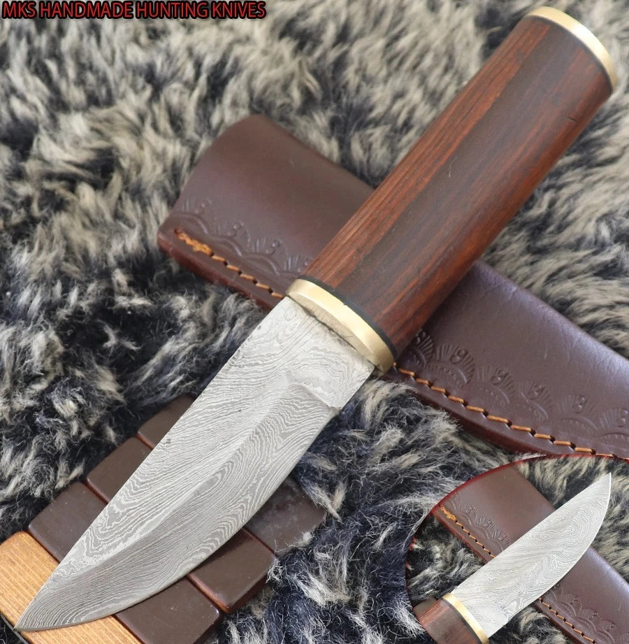 MKS HANDMADE DAMASCUS ART HUNTING BOWIE KNIFE WITH WALNUT WOOD HANDLE