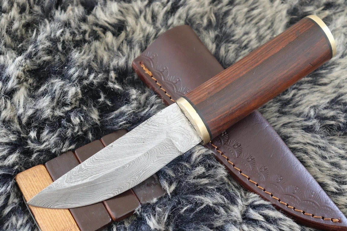 MKS HANDMADE DAMASCUS ART HUNTING BOWIE KNIFE WITH WALNUT WOOD HANDLE