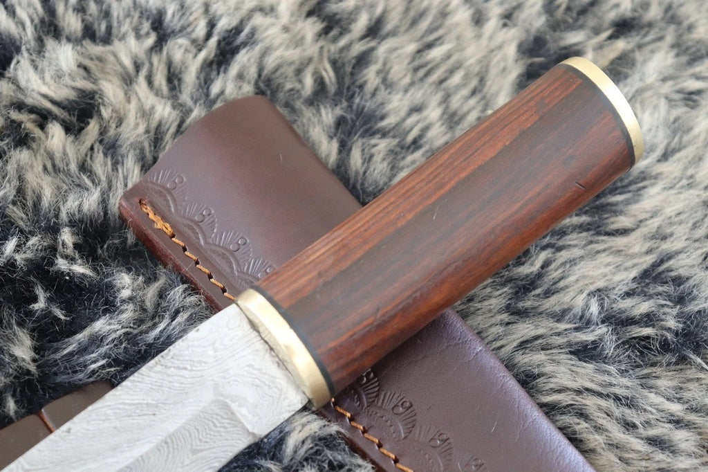 MKS HANDMADE DAMASCUS ART HUNTING BOWIE KNIFE WITH WALNUT WOOD HANDLE