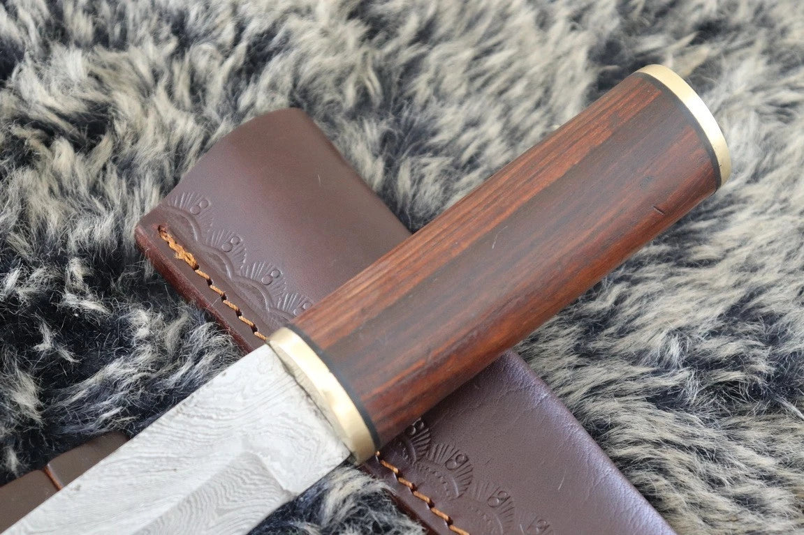 MKS HANDMADE DAMASCUS ART HUNTING BOWIE KNIFE WITH WALNUT WOOD HANDLE