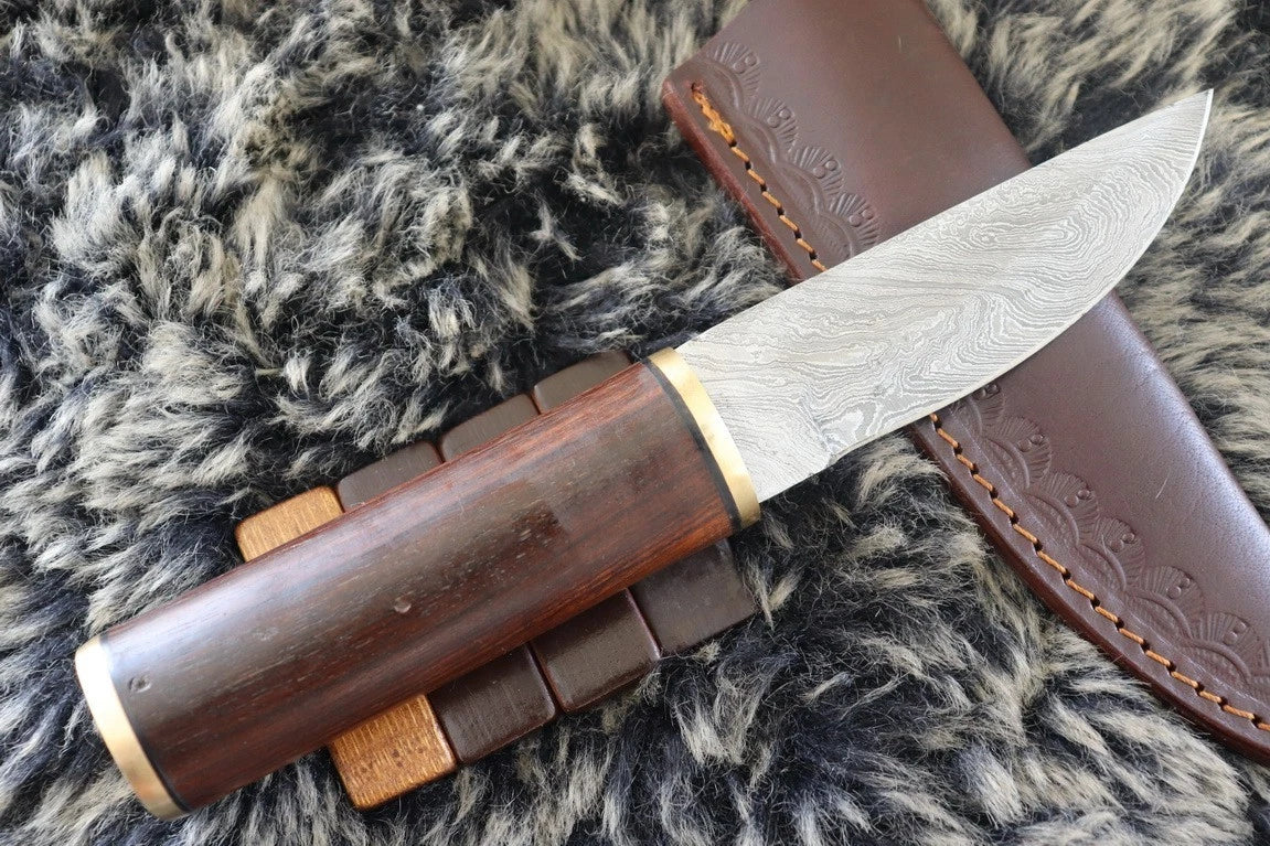 MKS HANDMADE DAMASCUS ART HUNTING BOWIE KNIFE WITH WALNUT WOOD HANDLE