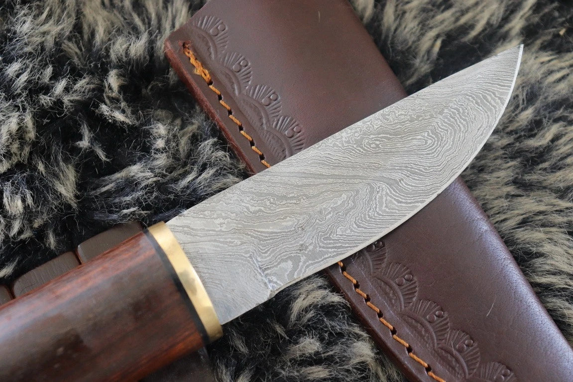 MKS HANDMADE DAMASCUS ART HUNTING BOWIE KNIFE WITH WALNUT WOOD HANDLE