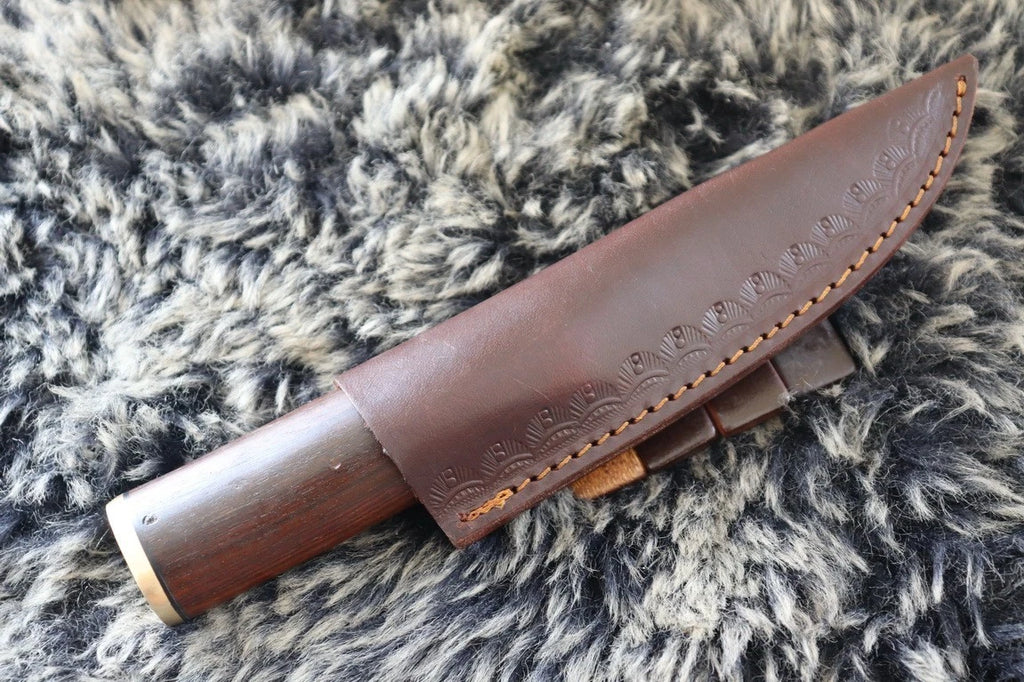MKS HANDMADE DAMASCUS ART HUNTING BOWIE KNIFE WITH WALNUT WOOD HANDLE