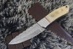 MKS HANDMADE DAMASCUS ART HUNTING DROP-POINT KNIFE WITH CAMEL BONE HANDLE