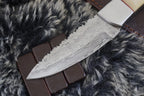 MKS HANDMADE DAMASCUS ART HUNTING DROP-POINT KNIFE WITH CAMEL BONE HANDLE