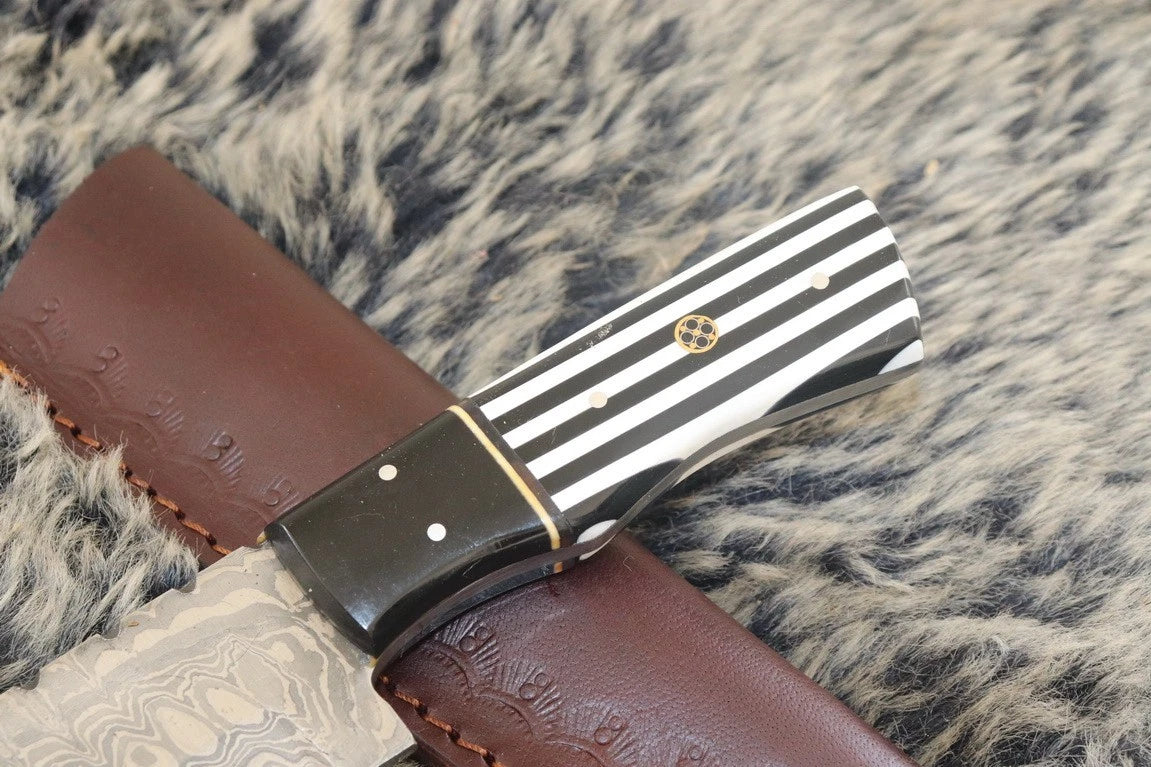 MKS HANDMADE DAMASCUS ART HUNTING DROP POINT KNIFE WITH CORIAN HANDLE