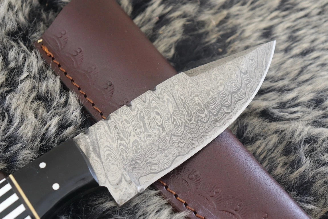 MKS HANDMADE DAMASCUS ART HUNTING DROP POINT KNIFE WITH CORIAN HANDLE