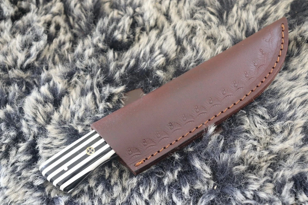 MKS HANDMADE DAMASCUS ART HUNTING DROP POINT KNIFE WITH CORIAN HANDLE