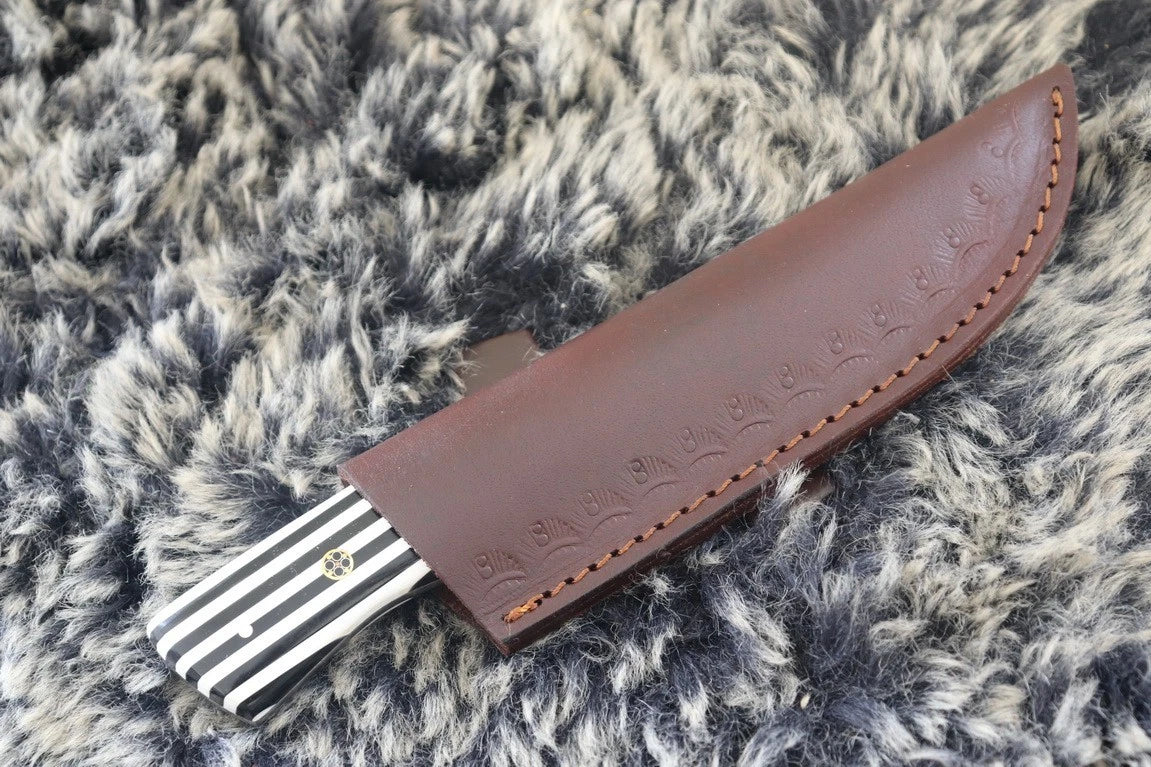 MKS HANDMADE DAMASCUS ART HUNTING DROP POINT KNIFE WITH CORIAN HANDLE