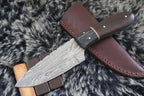 MKS HANDMADE DAMASCUS ART HUNTING SKINNER KNIFE WITH WALNUT WOOD HANDLE