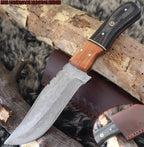 MKS HANDMADE DAMASCUS ART HUNTING BOWIE KNIFE WITH HARDWOOD HANDLE