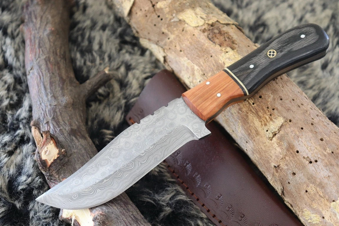MKS HANDMADE DAMASCUS ART HUNTING BOWIE KNIFE WITH HARDWOOD HANDLE