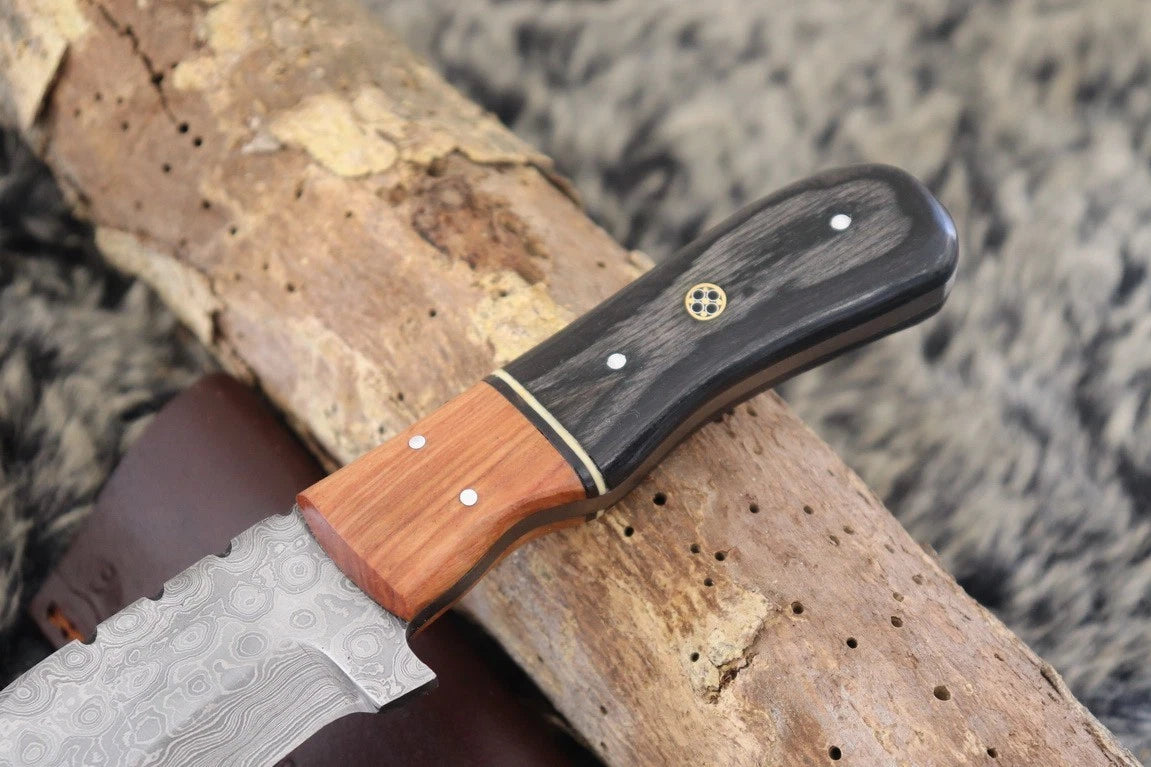 MKS HANDMADE DAMASCUS ART HUNTING BOWIE KNIFE WITH HARDWOOD HANDLE