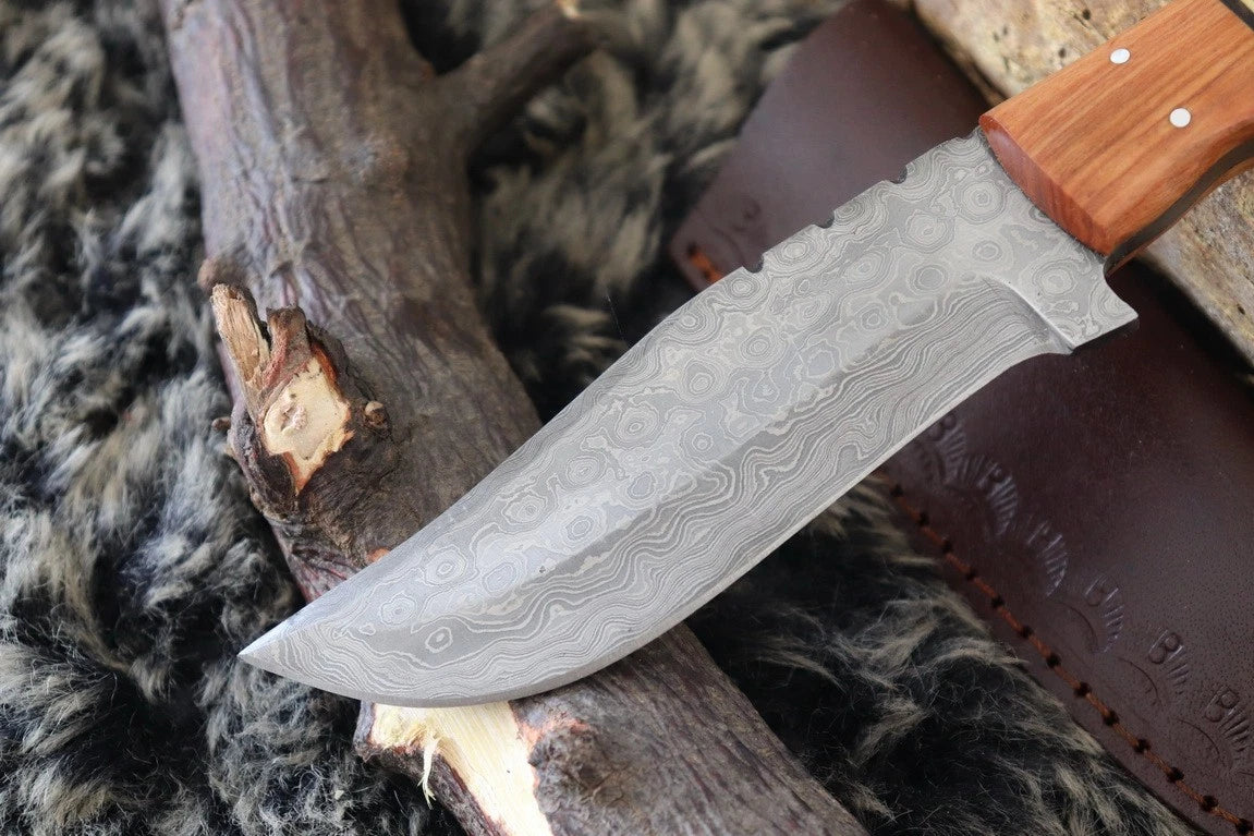 MKS HANDMADE DAMASCUS ART HUNTING BOWIE KNIFE WITH HARDWOOD HANDLE