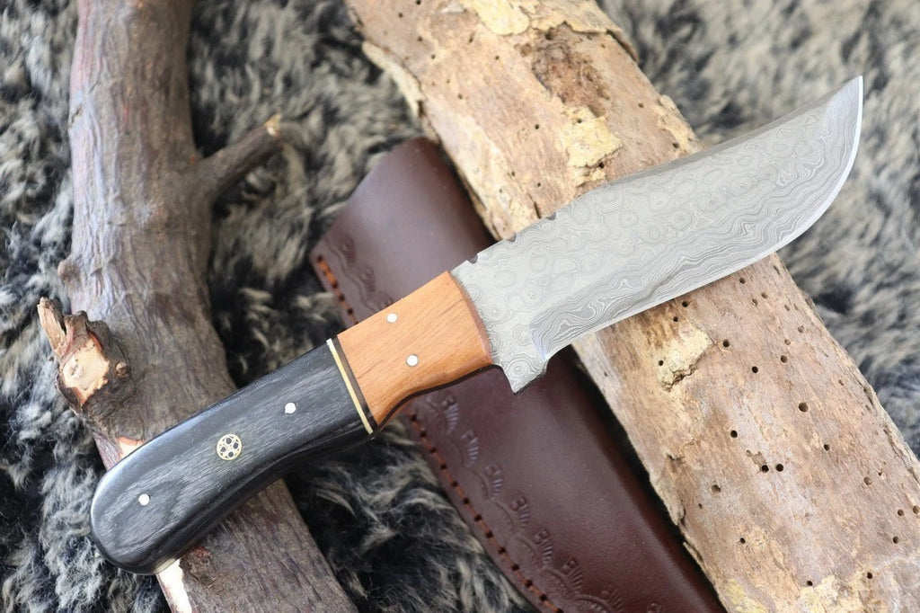 MKS HANDMADE DAMASCUS ART HUNTING BOWIE KNIFE WITH HARDWOOD HANDLE