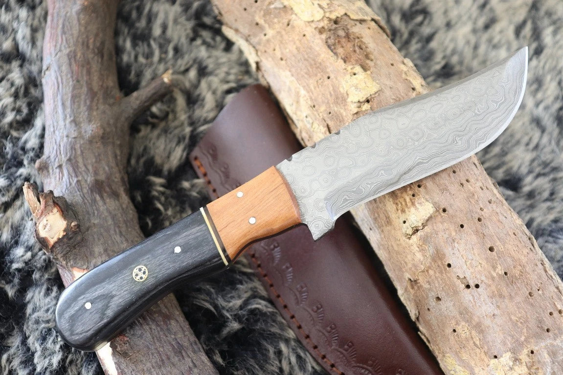 MKS HANDMADE DAMASCUS ART HUNTING BOWIE KNIFE WITH HARDWOOD HANDLE