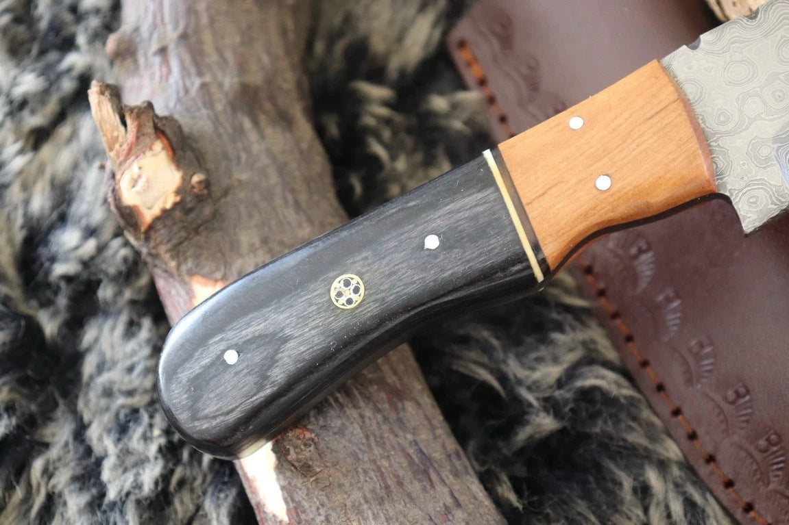 MKS HANDMADE DAMASCUS ART HUNTING BOWIE KNIFE WITH HARDWOOD HANDLE