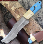 MKS HANDMADE DAMASCUS ART HUNTING CLIP-POINT BOWIE KNIFE WITH CORIAN HANDLE