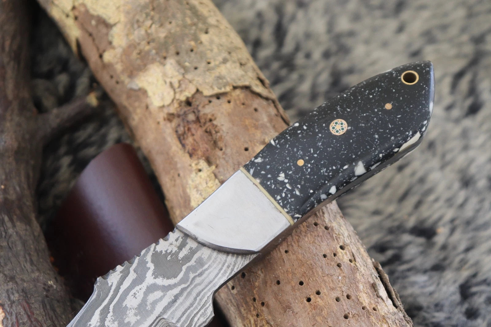 MKS HANDMADE DAMASCUS ART HUNTING DROP-POINT BOWIE KNIFE WITH CORIAN HANDLE