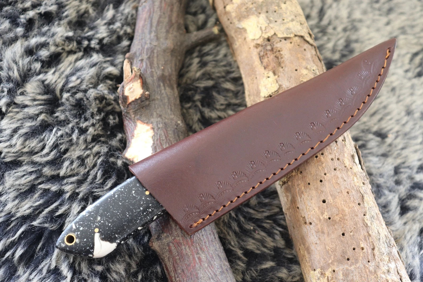 MKS HANDMADE DAMASCUS ART HUNTING DROP-POINT BOWIE KNIFE WITH CORIAN HANDLE