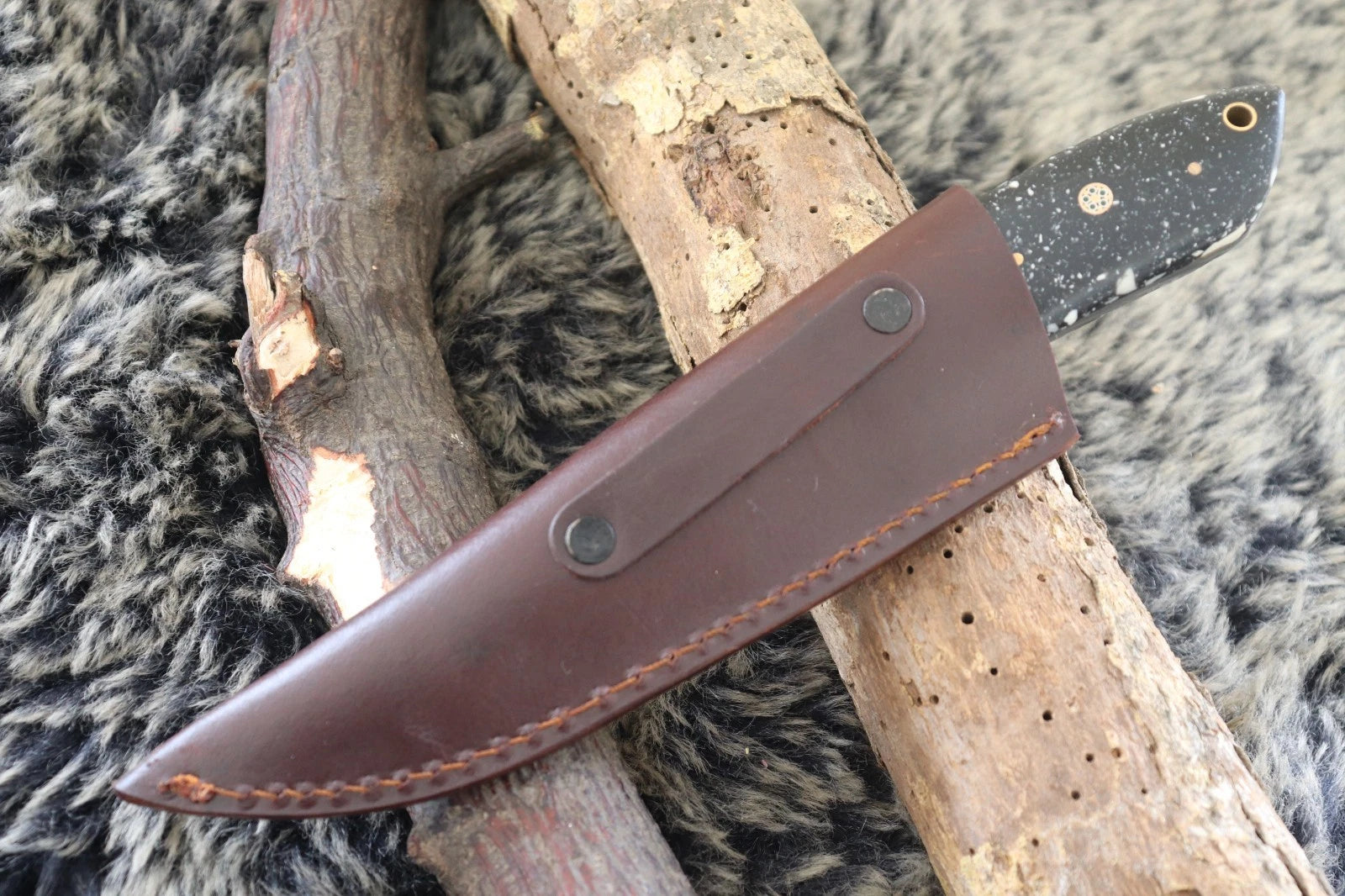 MKS HANDMADE DAMASCUS ART HUNTING DROP-POINT BOWIE KNIFE WITH CORIAN HANDLE