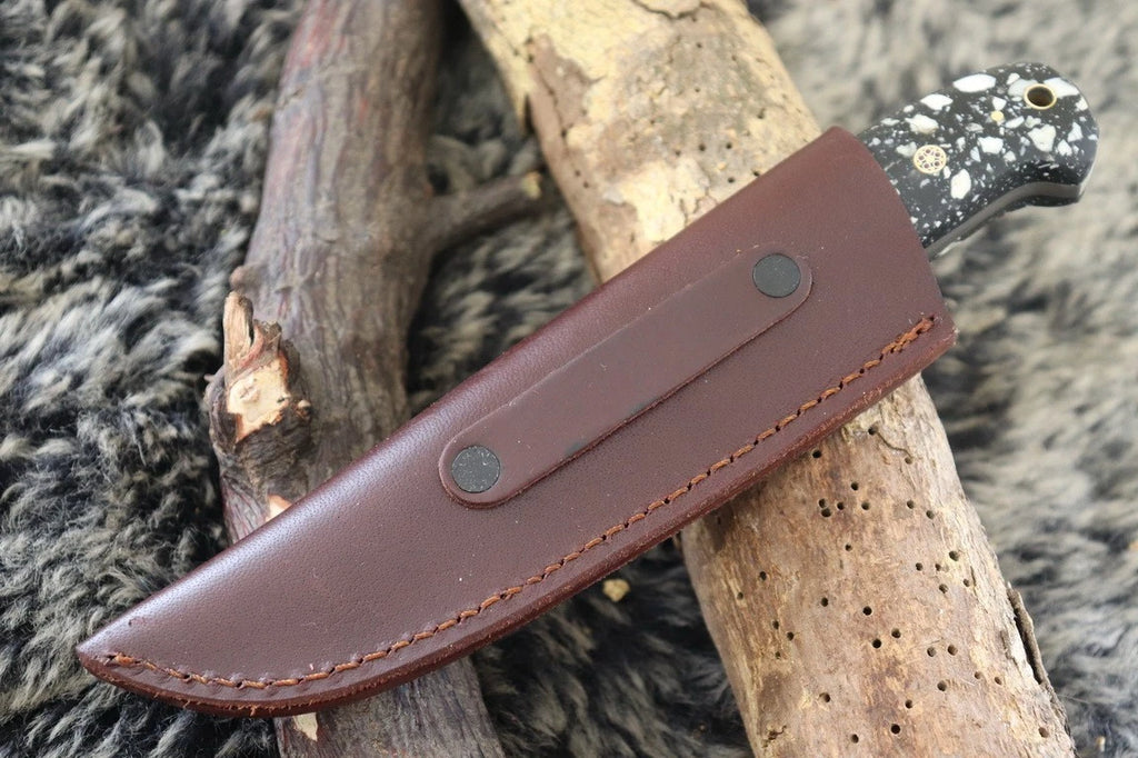 MKS HANDMADE DAMASCUS ART HUNTING DROP-POINT KNIFE WITH CORIAN HANDLE