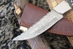MKS HANDMADE DAMASCUS ART HUNTING DROP-POINT KNIFE WITH CORIAN HANDLE