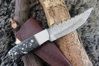 MKS HANDMADE DAMASCUS ART HUNTING DROP-POINT KNIFE WITH CORIAN HANDLE