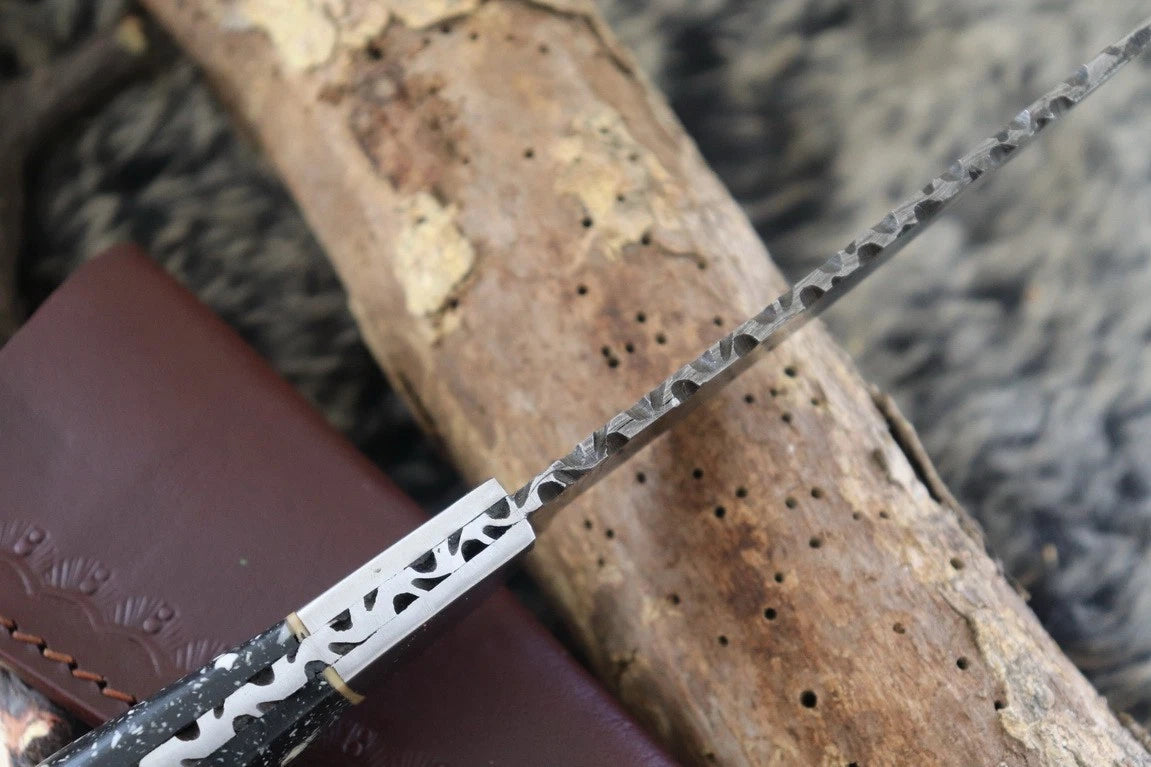 MKS HANDMADE DAMASCUS ART HUNTING DROP-POINT KNIFE WITH CORIAN HANDLE