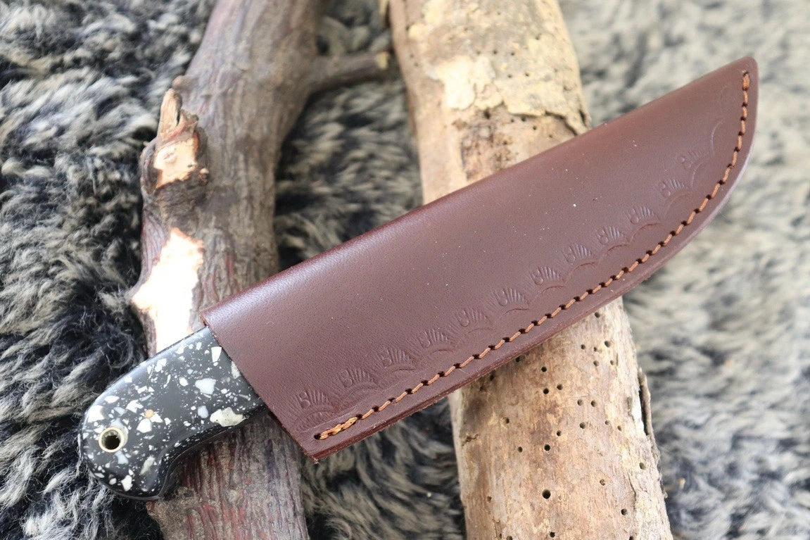MKS HANDMADE DAMASCUS ART HUNTING DROP-POINT KNIFE WITH CORIAN HANDLE