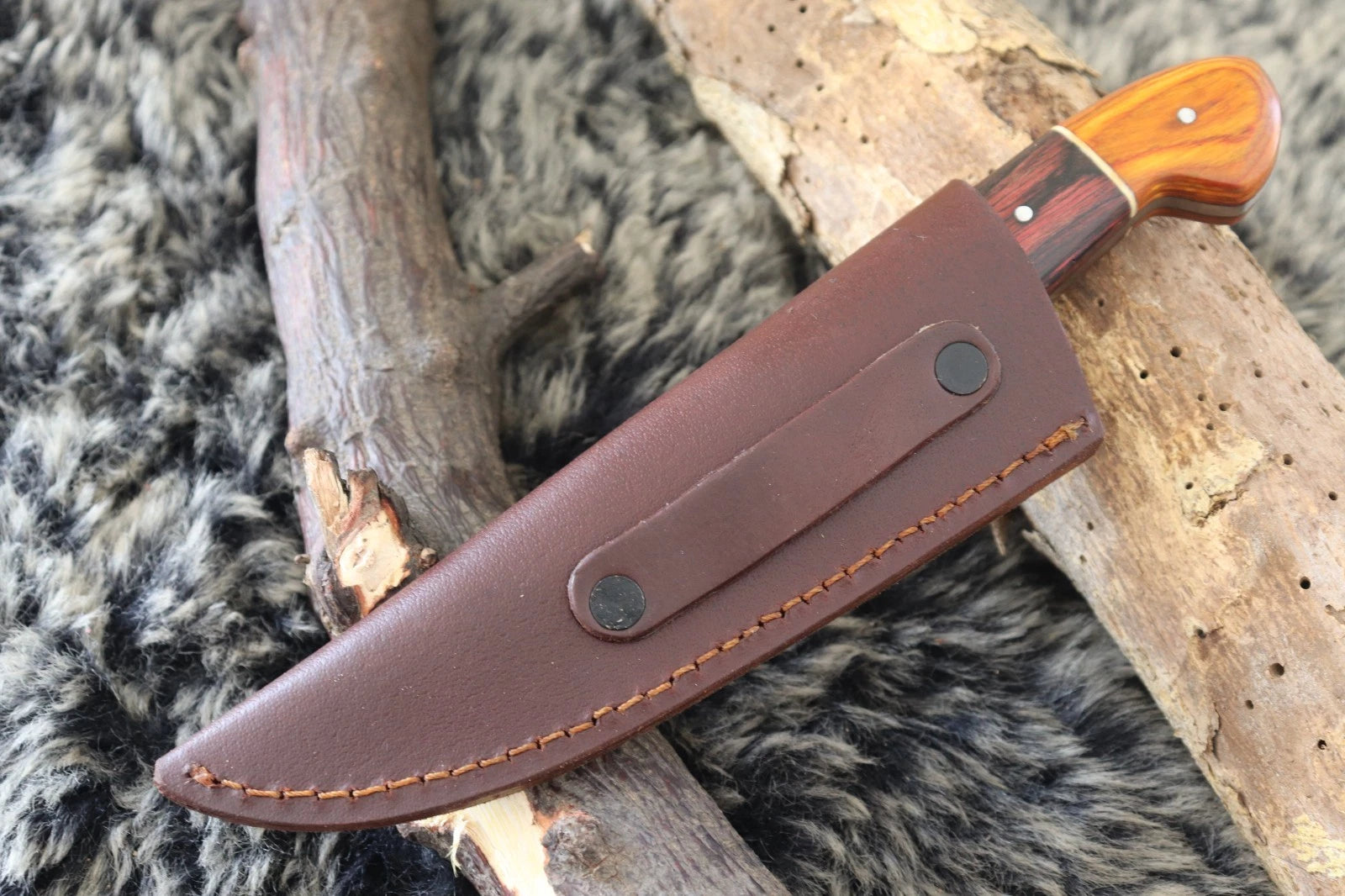 MKS HANDMADE DAMASCUS ART HUNTING CLIP-POINT KNIFE WITH HARD WOOD HANDLE