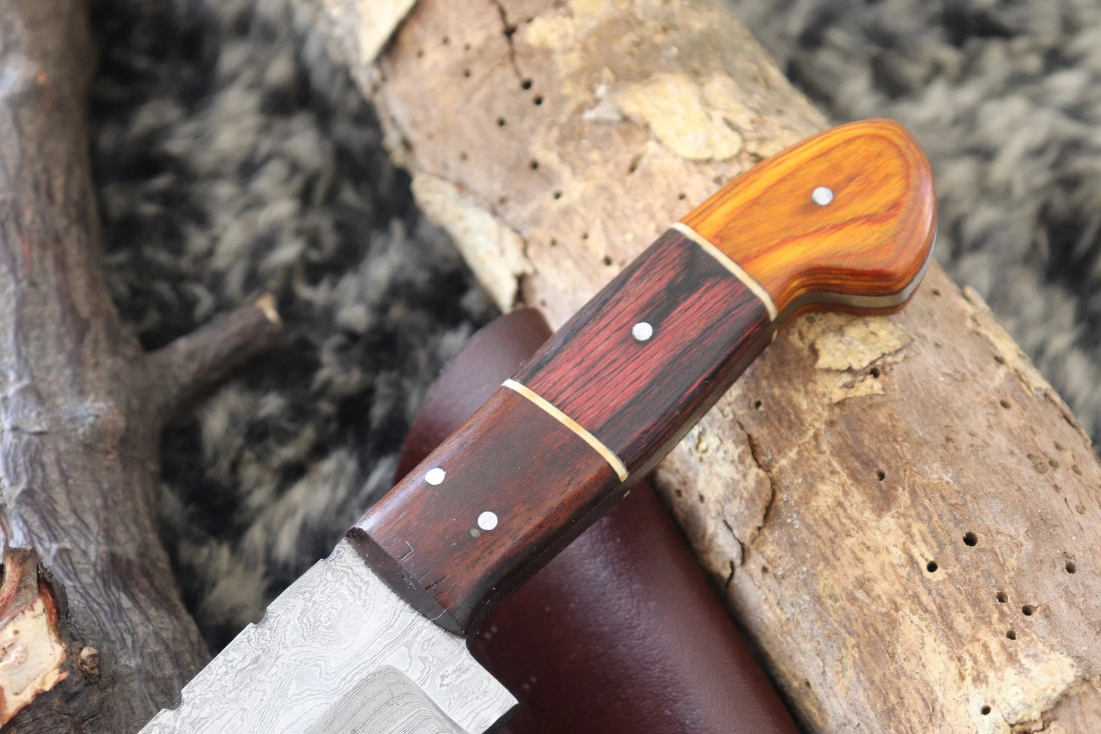 MKS HANDMADE DAMASCUS ART HUNTING CLIP-POINT KNIFE WITH HARD WOOD HANDLE